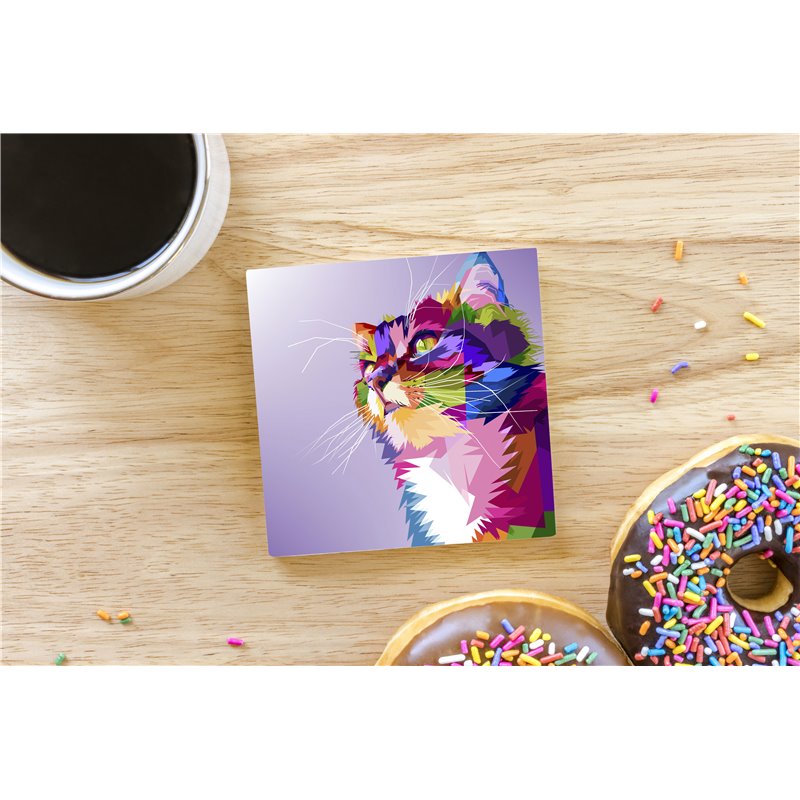 Tech Ceramic Coaster - 10cm  -  Cat (2)