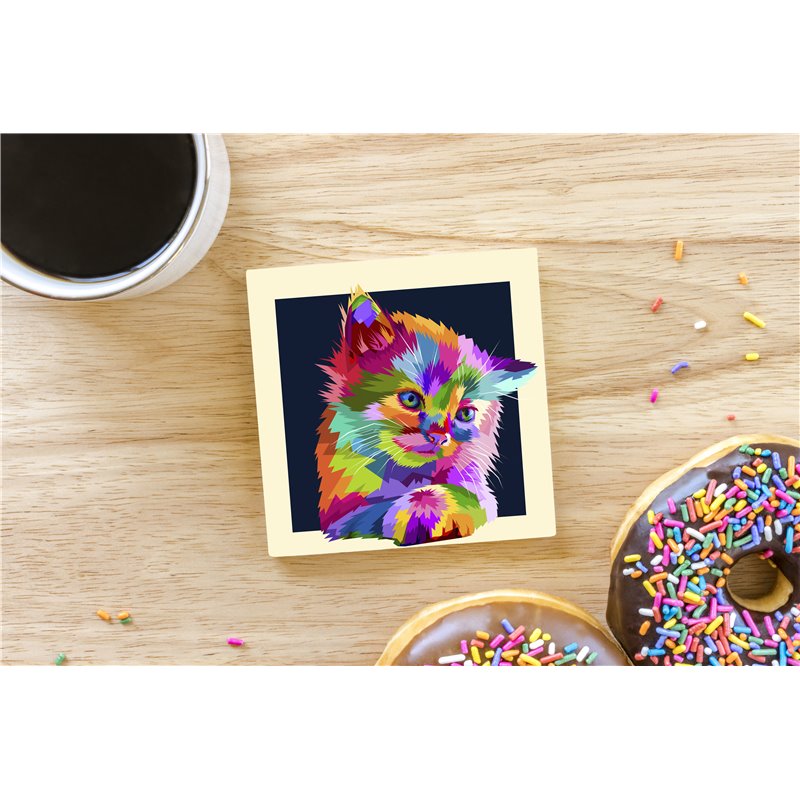 Tech Ceramic Coaster - 10cm  -  Cat (3)