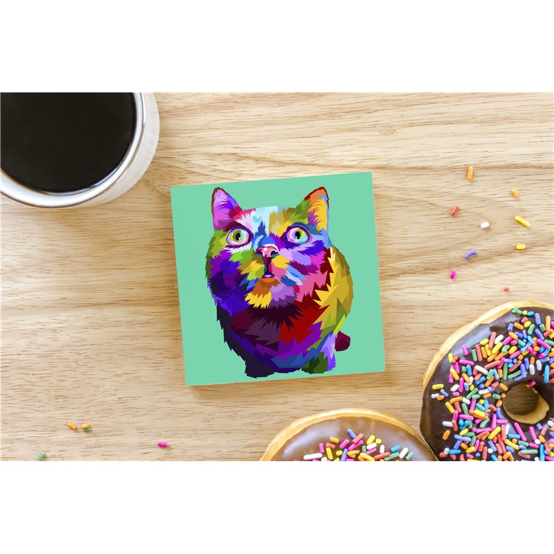Tech Ceramic Coaster - 10cm  -  Cat (7)