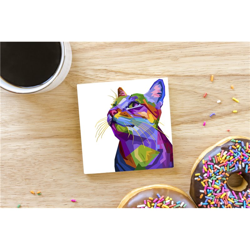 Tech Ceramic Coaster - 10cm  -  Cat (9)