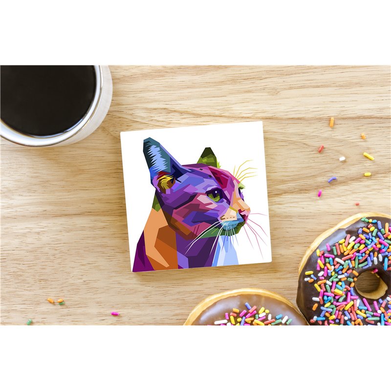 Tech Ceramic Coaster - 10cm  -  Cat (10)