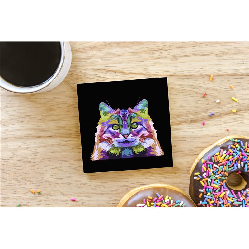Tech Ceramic Coaster - 10cm  -  Cat (11)