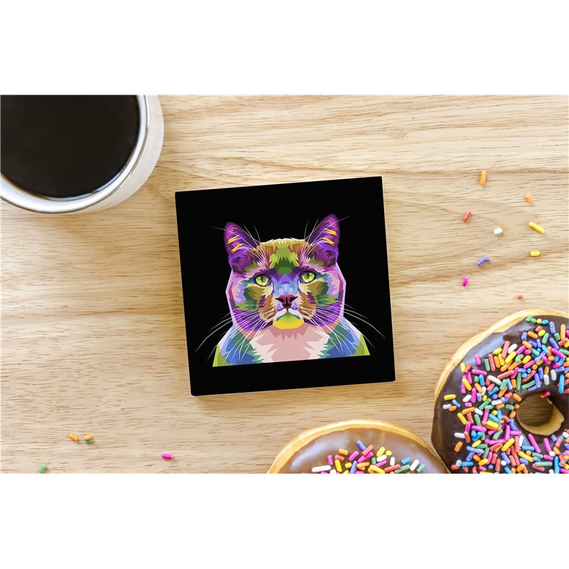 Tech Ceramic Coaster - 10cm  -  Cat (12)