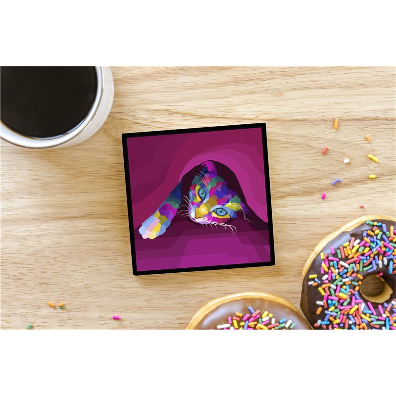 Tech Ceramic Coaster - 10cm  -  Cat (13)
