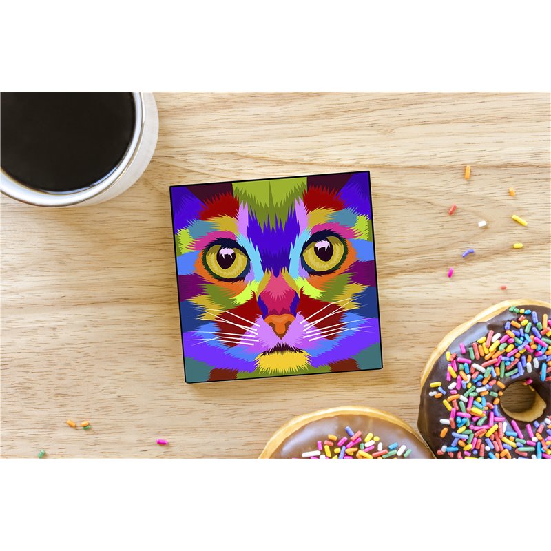 Tech Ceramic Coaster - 10cm  -  Cat (16)