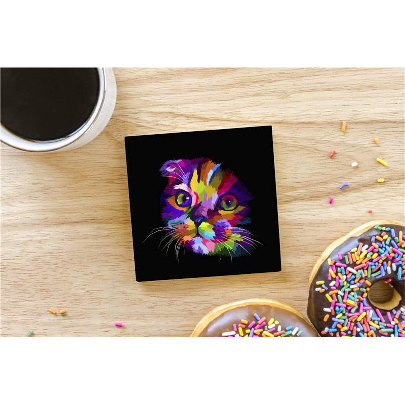 Tech Ceramic Coaster - 10cm  -  Cat (18)