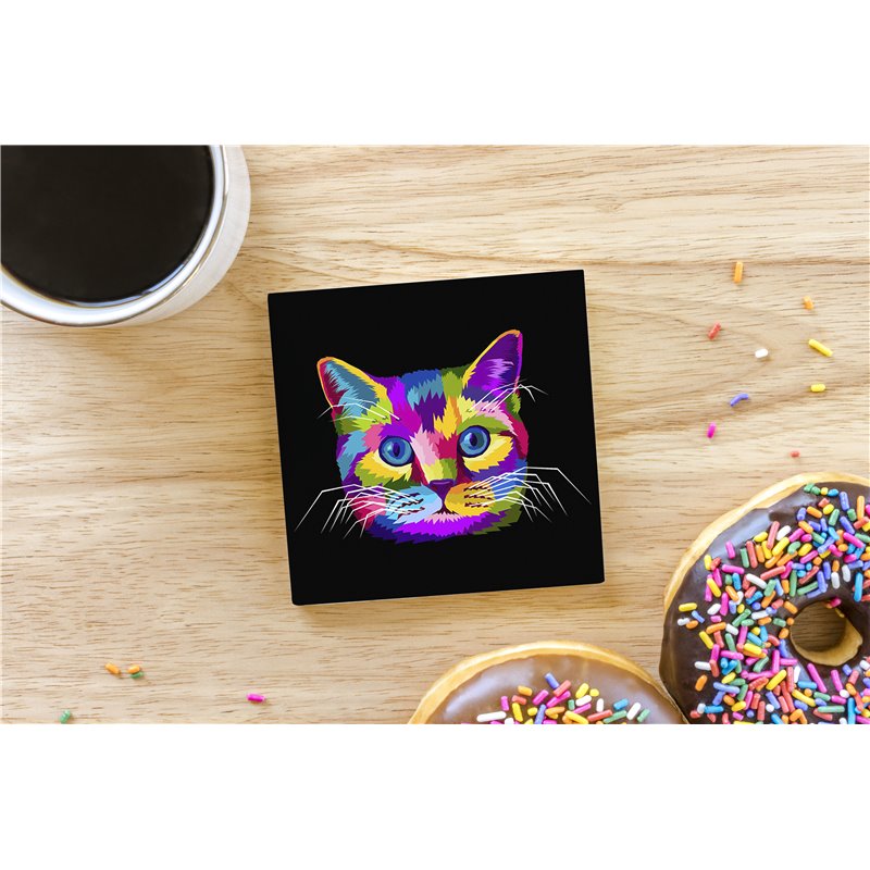 Tech Ceramic Coaster - 10cm  -  Cat (19)