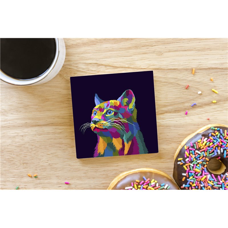 Tech Ceramic Coaster - 10cm  -  Cat (21)