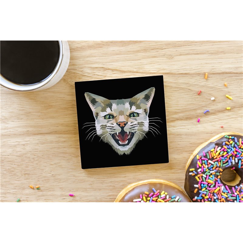 Tech Ceramic Coaster - 10cm  -  Cat (34)