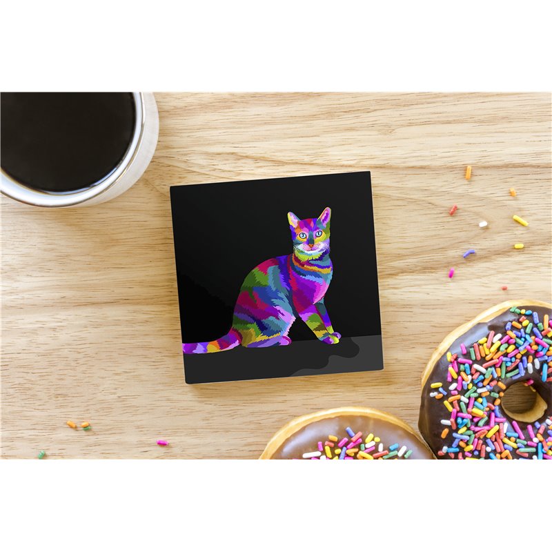Tech Ceramic Coaster - 10cm  -  Cat (40)