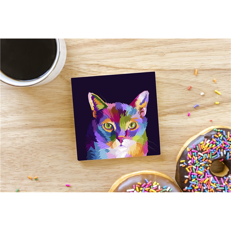 Tech Ceramic Coaster - 10cm  -  Cat (42)