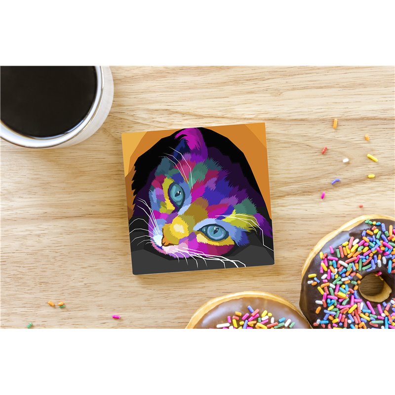 Tech Ceramic Coaster - 10cm  -  Cat (50)