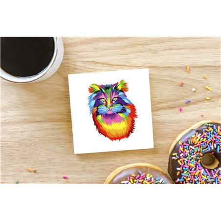 Tech Ceramic Coaster - 10cm  -  Cat (51)