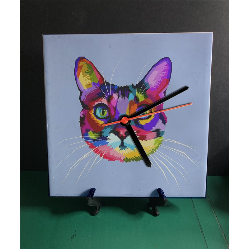 Tech 20cm Ceramic Tile Desk/Wall Clock   -  Cat (5)