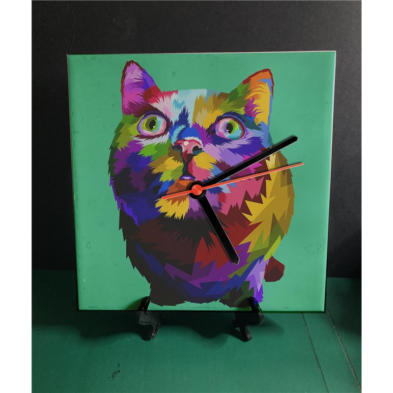 Tech 20cm Ceramic Tile Desk/Wall Clock   -  Cat (7)