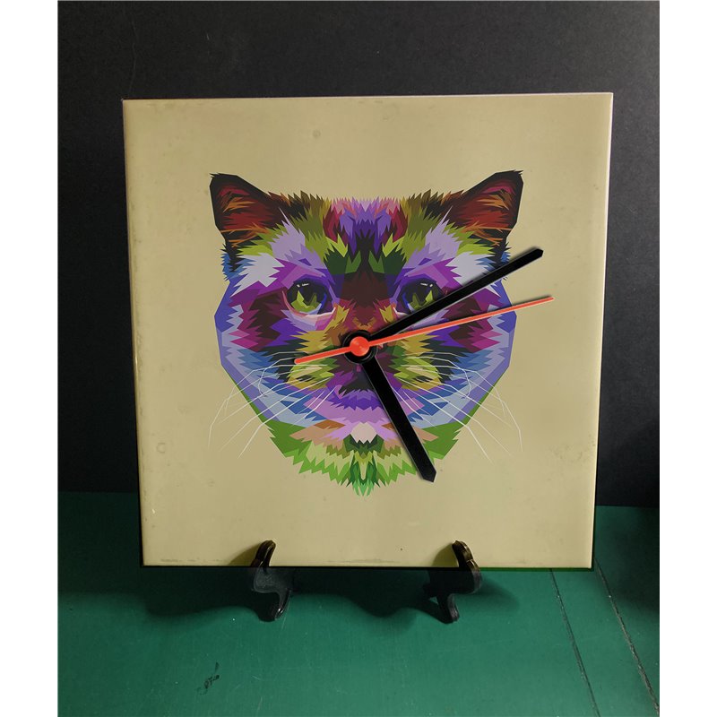 Tech 20cm Ceramic Tile Desk/Wall Clock   -  Cat (14)