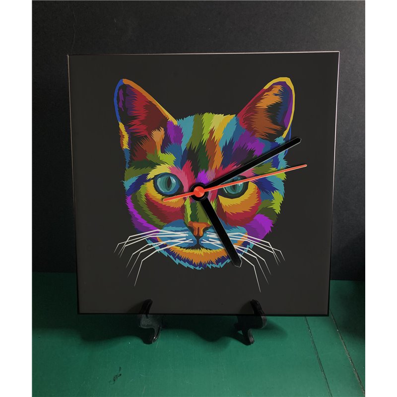 Tech 20cm Ceramic Tile Desk/Wall Clock   -  Cat (25)