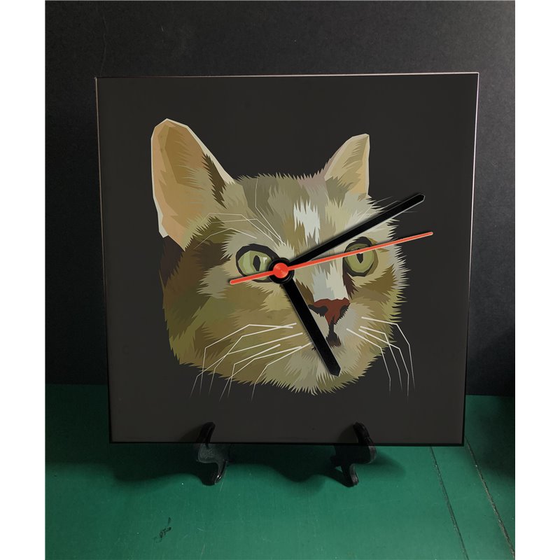 Tech 20cm Ceramic Tile Desk/Wall Clock   -  Cat (30)