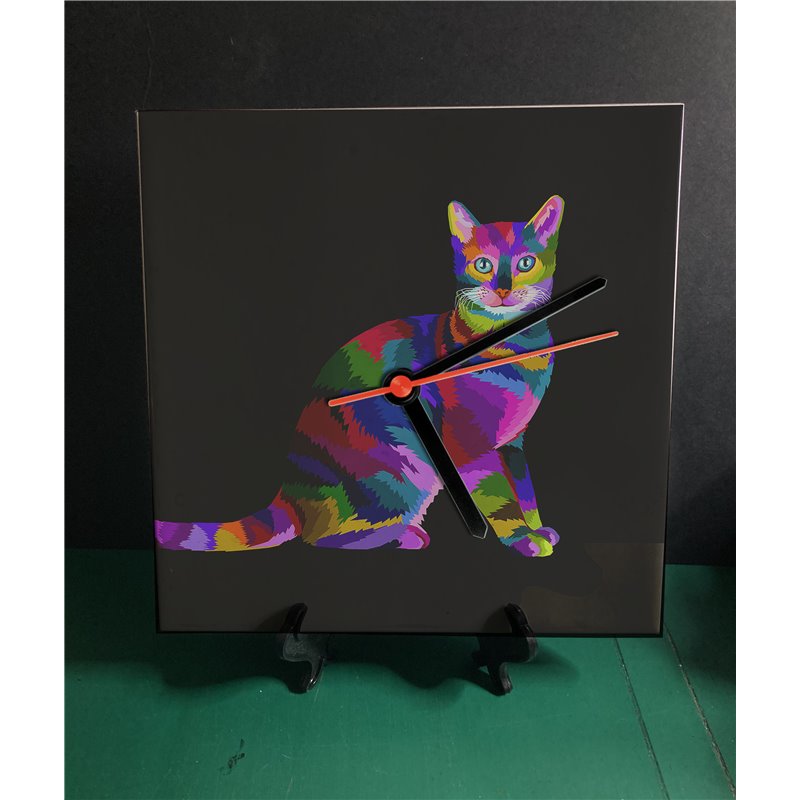 Tech 20cm Ceramic Tile Desk/Wall Clock   -  Cat (40)