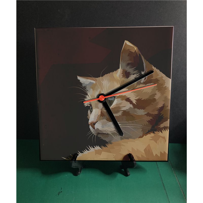 Tech 20cm Ceramic Tile Desk/Wall Clock   -  Cat (43)