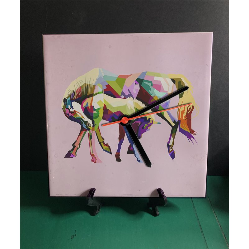 Tech 20cm Ceramic Tile Desk/Wall Clock   -  Horse (1)
