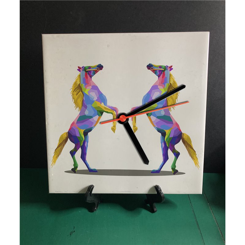Tech 20cm Ceramic Tile Desk/Wall Clock   -  Horse (19)