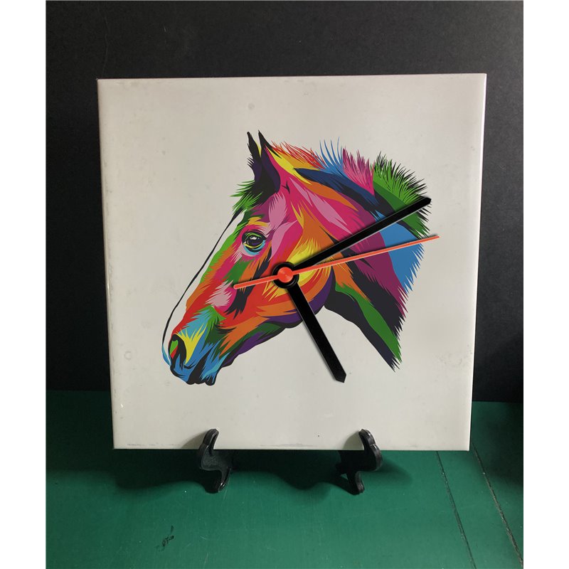 Tech 20cm Ceramic Tile Desk/Wall Clock   -  Horse (22)