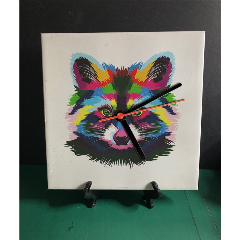 Tech 20cm Ceramic Tile Desk/Wall Clock   -  Raccoon (4)