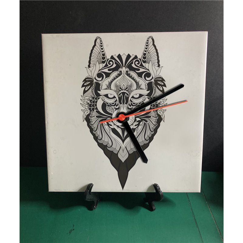 Tech 20cm Ceramic Tile Desk/Wall Clock   -  Wolf (1)