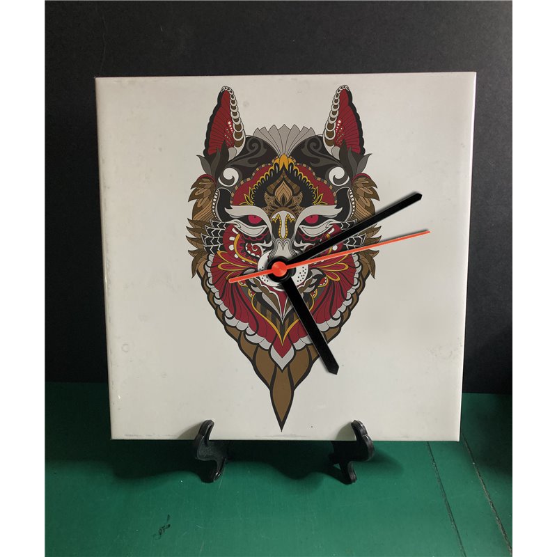 Tech 20cm Ceramic Tile Desk/Wall Clock   -  Wolf (2)