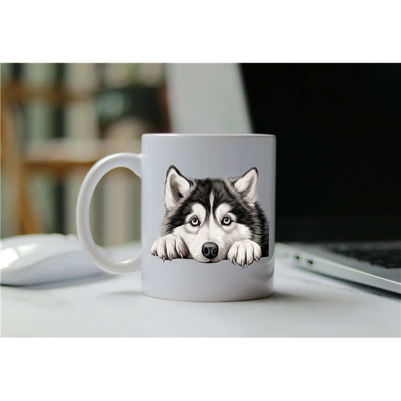 11oz mug  - peeking dog - Alaskan Malamute