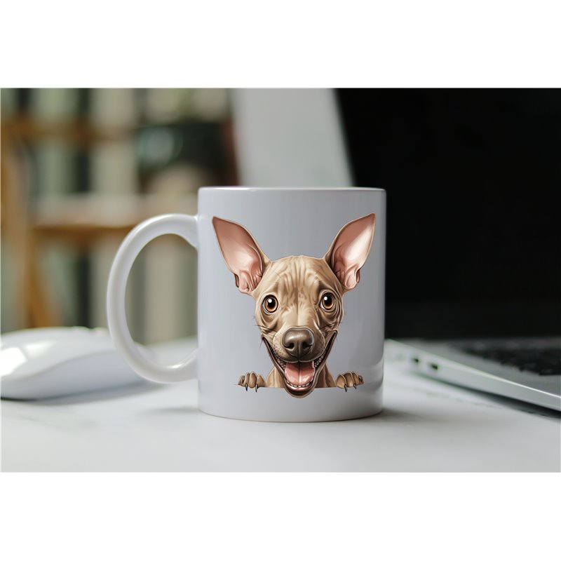 11oz mug  - peeking dog - American Hairless Terrier