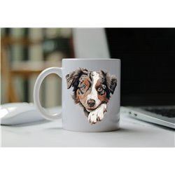 11oz mug  - peeking dog - Australian Shepherd