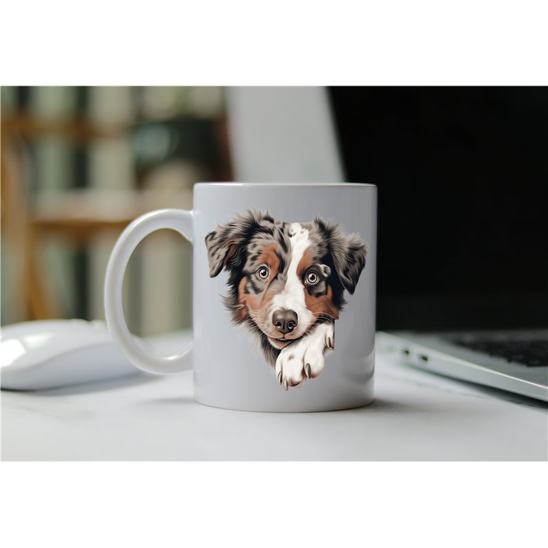 11oz mug  - peeking dog - Australian Shepherd