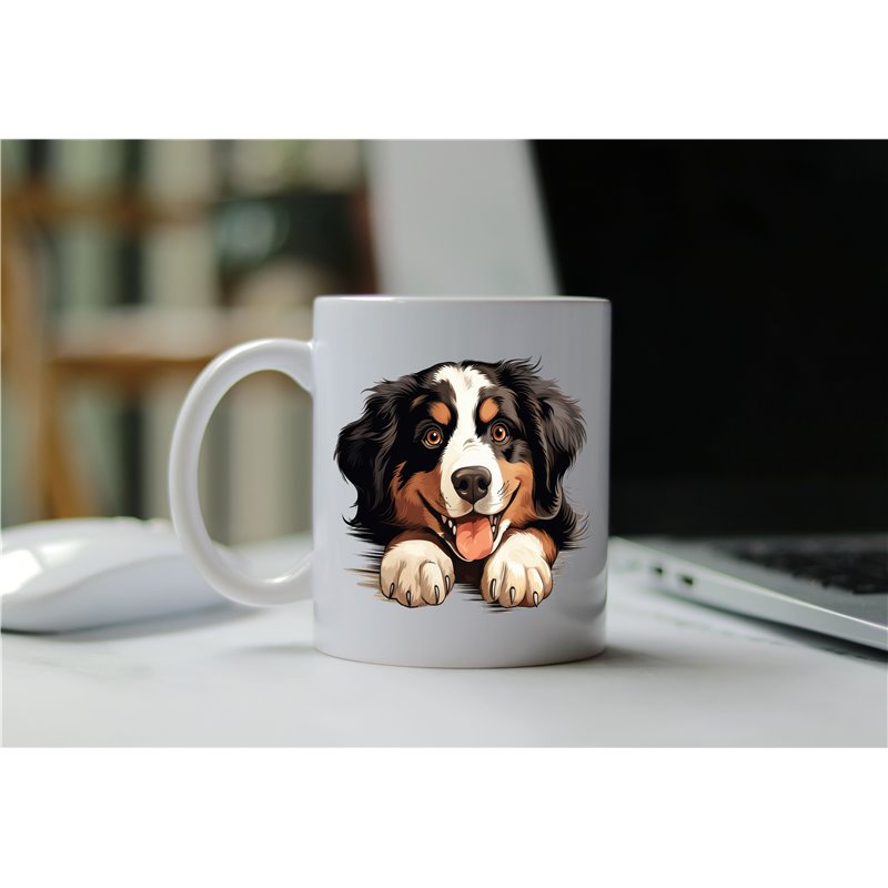 11oz mug  - peeking dog - Bernese Mountain Dog