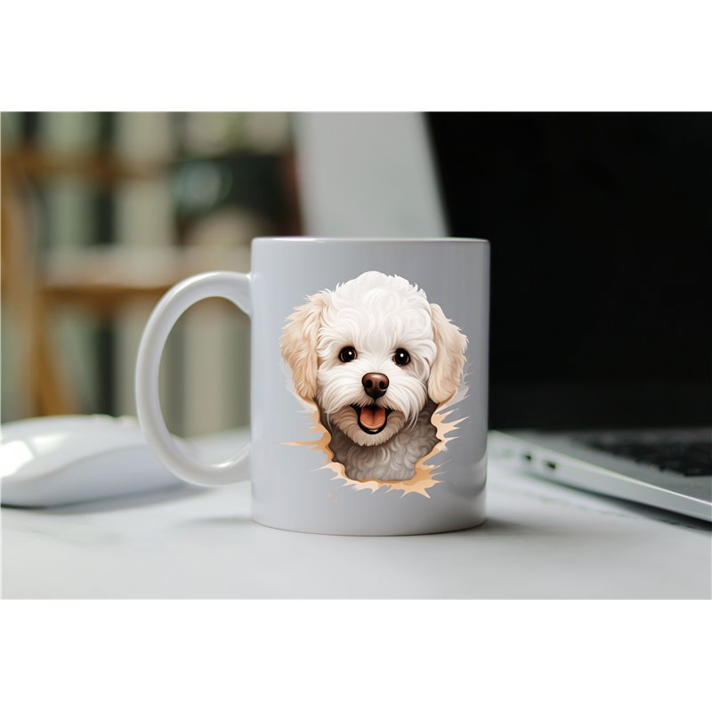 11oz mug  - peeking dog - Bichon Frise