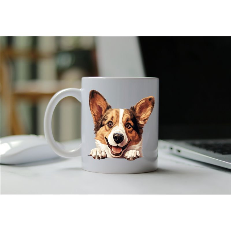 11oz mug  - peeking dog - Cardigan Welsh Corgi