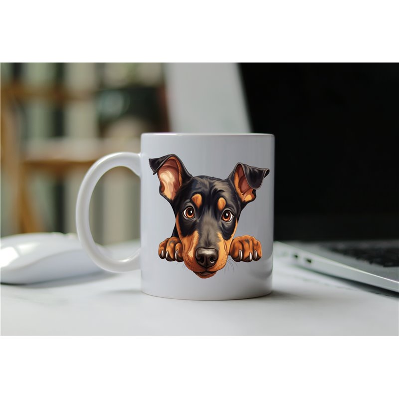11oz mug  - peeking dog - Doberman Pinscher