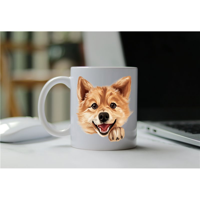 11oz mug  - peeking dog - Finnish Spitz