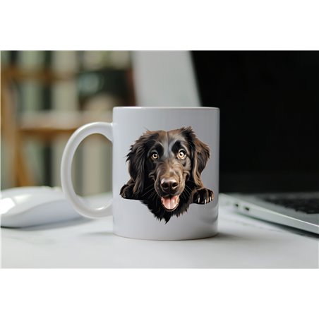 11oz mug  - peeking dog - Flat-Coated Retriever
