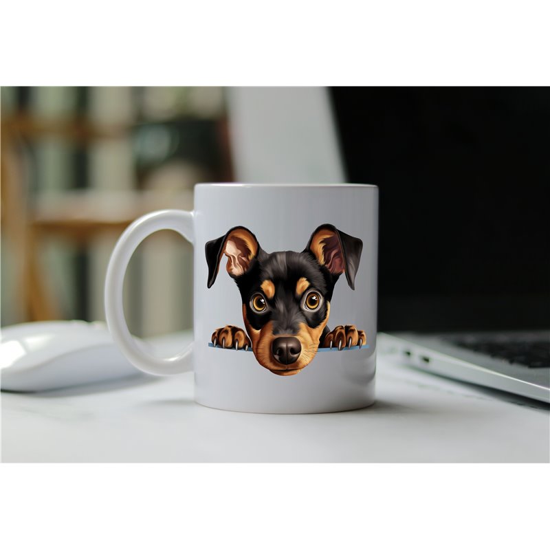 11oz mug  - peeking dog - German Pinscher