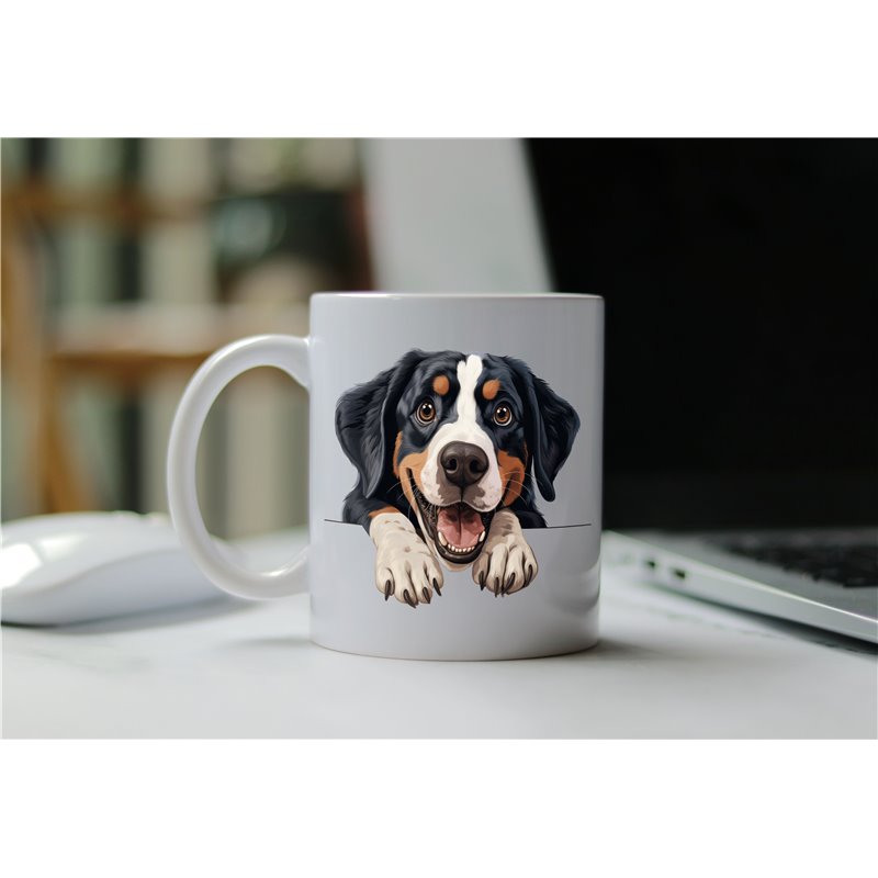 11oz mug  - peeking dog - Greater Swiss Mountain 