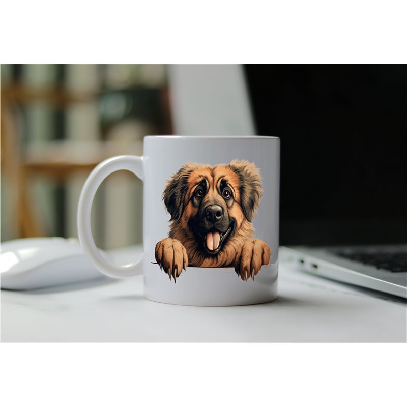 11oz mug  - peeking dog - Leonberger