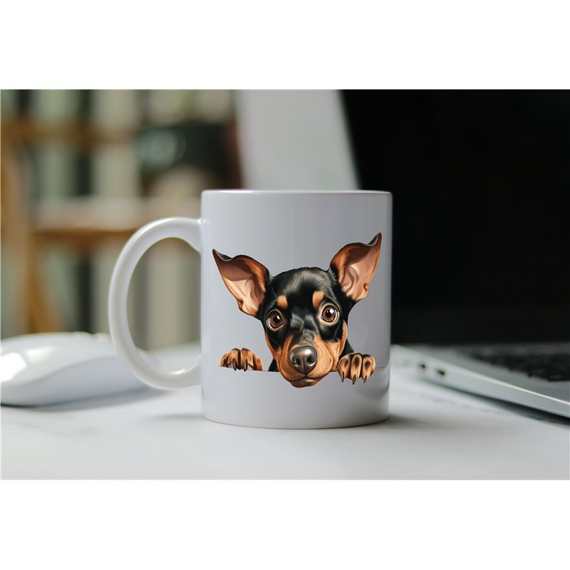 11oz mug  - peeking dog - Manchester Terrier