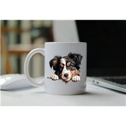 11oz mug  - peeking dog - Miniature American Shepherd