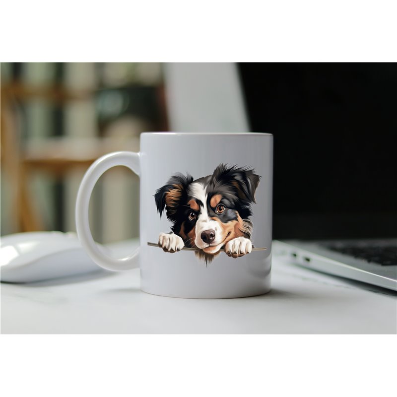 11oz mug  - peeking dog - Miniature American Shepherd