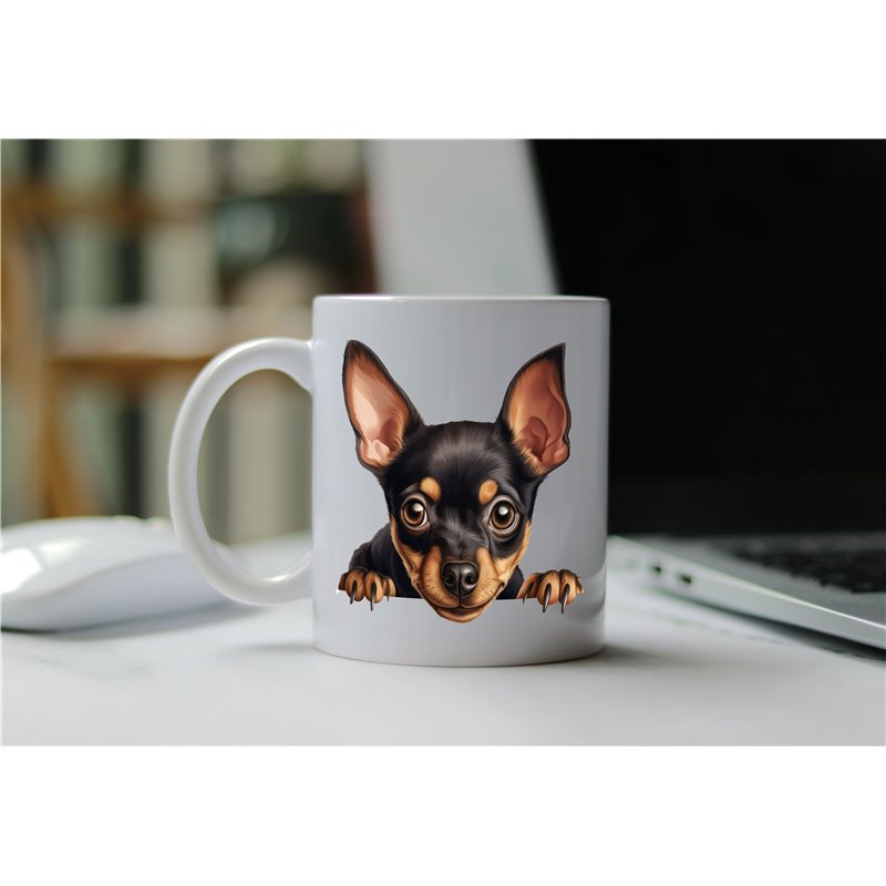11oz mug  - peeking dog - Miniature Pinscher