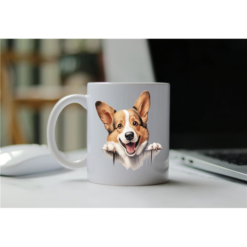 11oz mug  - peeking dog - Pembroke Welsh Corgi 