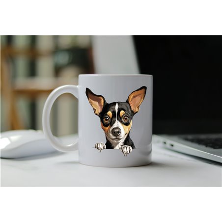 11oz mug  - peeking dog - Rat Terrier