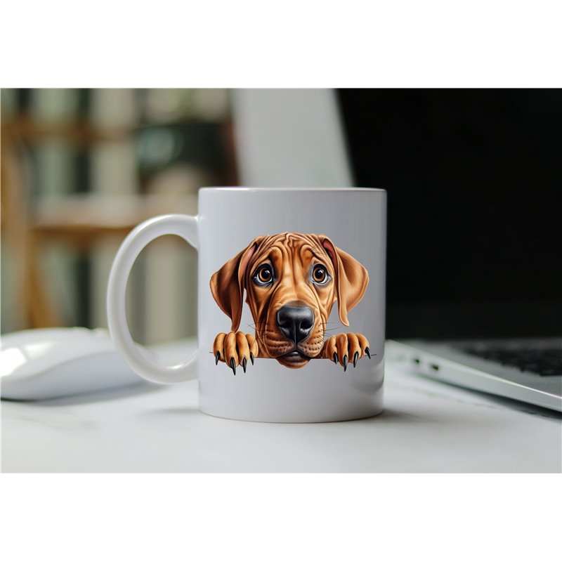11oz mug  - peeking dog - Rhodesian Ridgeback